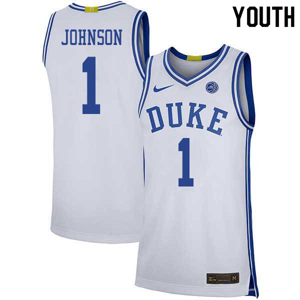 Youth #1 Jalen Johnson Duke Blue Devils College Basketball Jerseys Sale-White